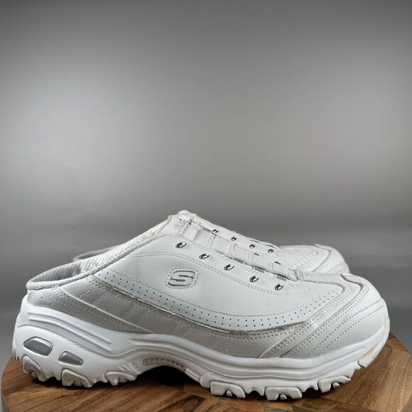 SKECHERS D'Lites Women's 11W Slip-On Shoes Mule Memory Foam Sneakers Wht/Silver - Picture 1 of 7
